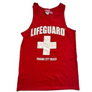 Red Panama City Beach Florida Lifeguard Tank Top Spring Adult Small Fast Ship